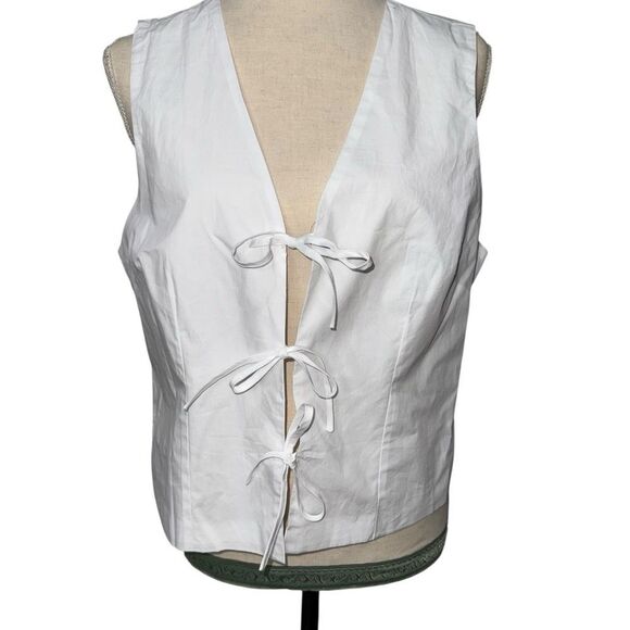 NWT Steve Madden Solid White Tie-Front Sleeveless Camisole V Neck Cotton size L - Picture 10 of 11